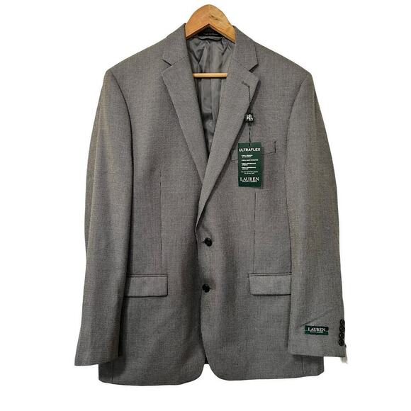Lauren Ralph Lauren UltraFlex Herringbone Blazer Size 44L Gray Classic Men’s NWT - Picture 1 of 13